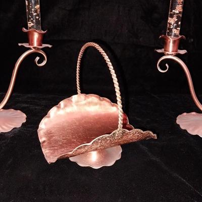 GREGORIAN COPPER CANDLE HOLDERS WITH LUCITE CANDLES