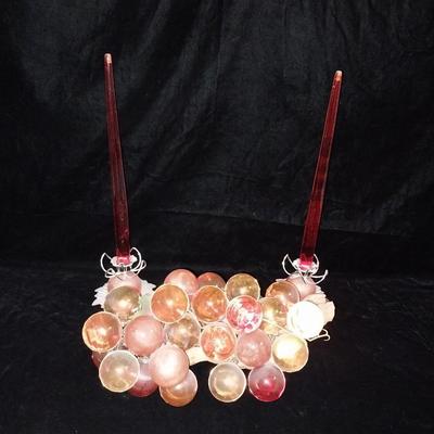 GLASS GRAPES AND CANDLE HOLDERS WITH LUCITE CANDLES