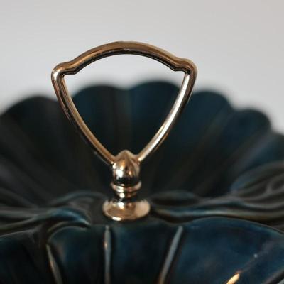 MCM Ceramic Teal Blue Relish Dish with Handle