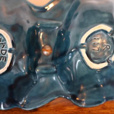 MCM Ceramic Teal Blue Relish Dish with Handle