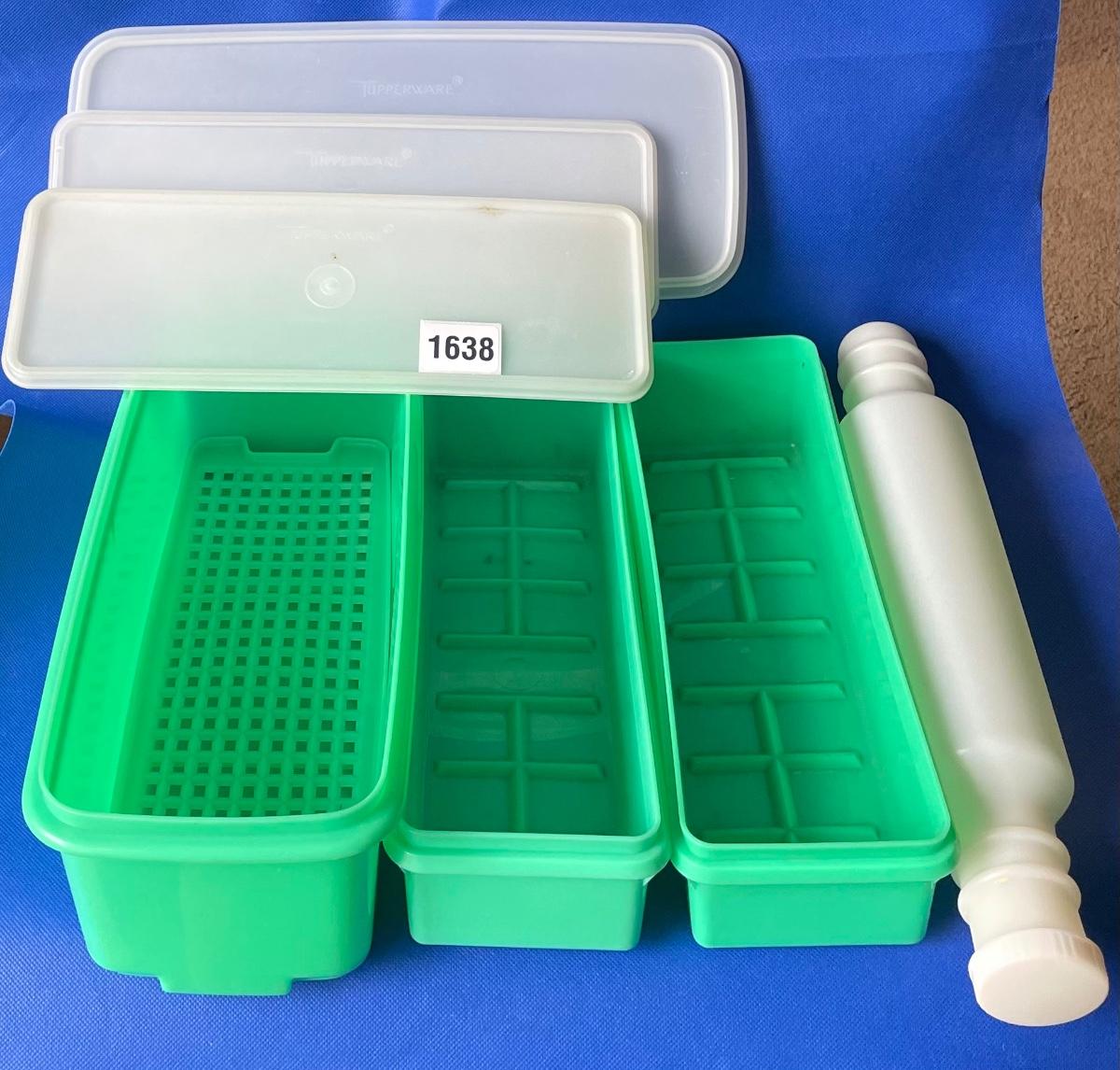 Vintage Jadeite Green Celery Vegetable Keeper with Rolling Pin