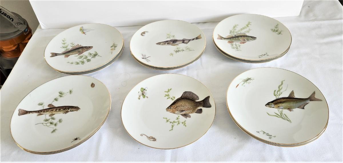 Lot 16 Set of 11 Antique Fish Plate German