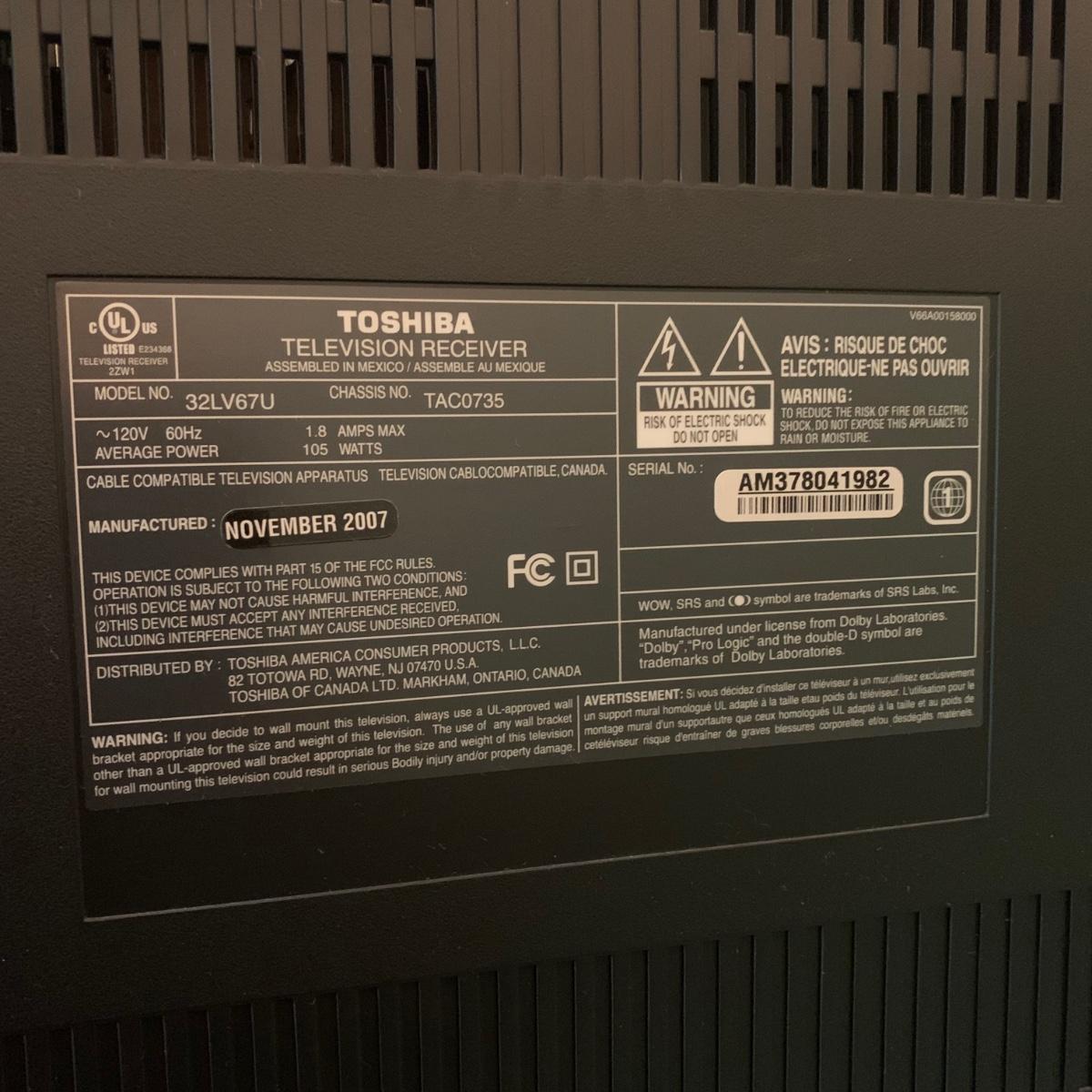 32” Toshiba Regza Television (B3KW)