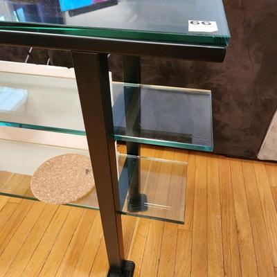 Side Table with 2 Glass Shelves  45x11x29 Black Metal Frame