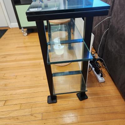 Side Table with 2 Glass Shelves  45x11x29 Black Metal Frame