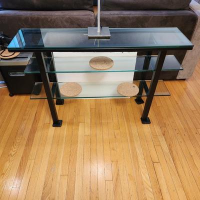 Side Table with 2 Glass Shelves  45x11x29 Black Metal Frame