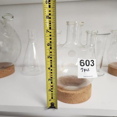 Lot of 7 Lab Glasses Bottles Pyrex & Sodium Hydroxide Acid  Sulphuric