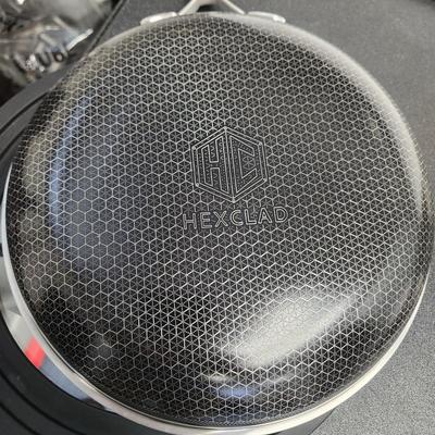 2 HexClad Hybrid Cookware Lot with Storage Covers  15in Wok w  Lid  11" Pan with Lid