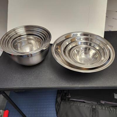 Large Lot of 11 Nesting  Stainless Steel Mixing Bowls