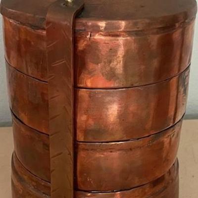 Vintage Copper Tiffin Box With Brass Handle