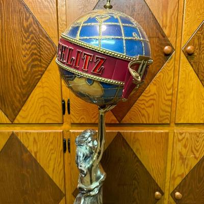 LIGHTED SCHLITZ LADY HOLDING A GLOBE BEER ADVERTISEMENT