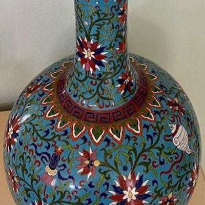 Large Blue Enamel Asian Vase