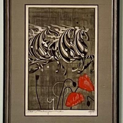 Tadashi Nakayama Large Signed Lithograph 1966