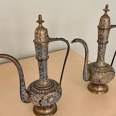 Two Vintage Brass Aftaba Ewers/Pitchers