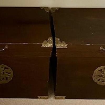 Two Vintage Asian Trunks With Brass Accents
