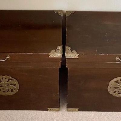 Two Vintage Asian Trunks With Brass Accents