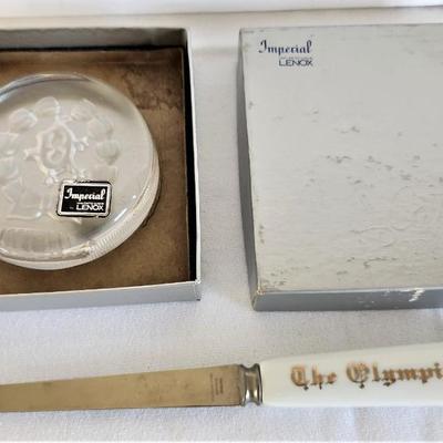Lot #23  Vintage OLYMPIANS Mardi Gras favors - Lenox Paperweight and Shefffield Letter Opener