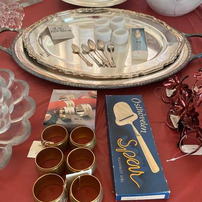 Silverplated trays  large centerpiece bowl Napkin rings