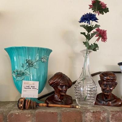 Wood Glass and metal, mantle decor pieces
