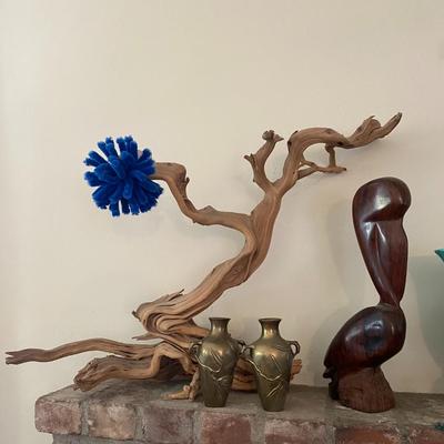 Wood Glass and metal, mantle decor pieces