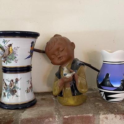 Wood Glass and metal, mantle decor pieces