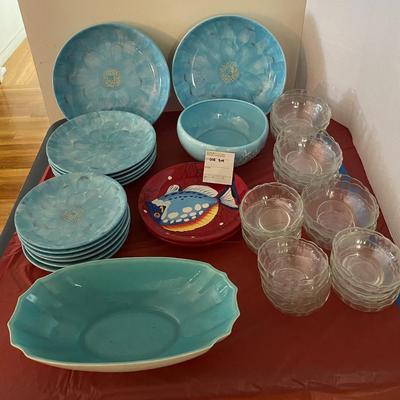 Azela Turquoise 222 Fifth ceramic plates and bowls, glass bowls