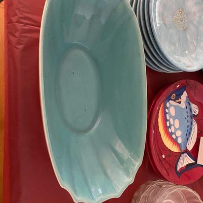 Azela Turquoise 222 Fifth ceramic plates and bowls, glass bowls