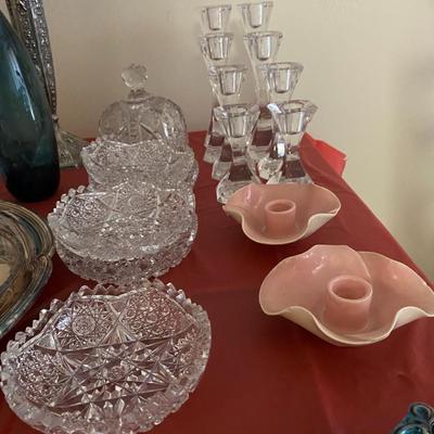 Vintage serving and decor, glass ceramic and metal
