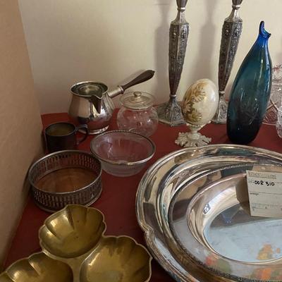 Vintage serving and decor, glass ceramic and metal
