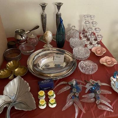 Vintage serving and decor, glass ceramic and metal