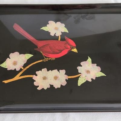 Lot #29  Great Mid Century Modern Couroc Tray with Red Bird