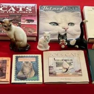 Lot Of Cat Figures And Cat Books