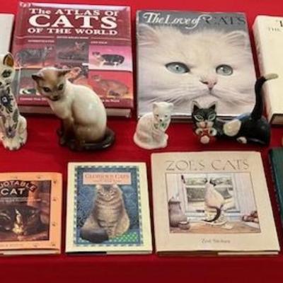 Lot Of Cat Figures And Cat Books
