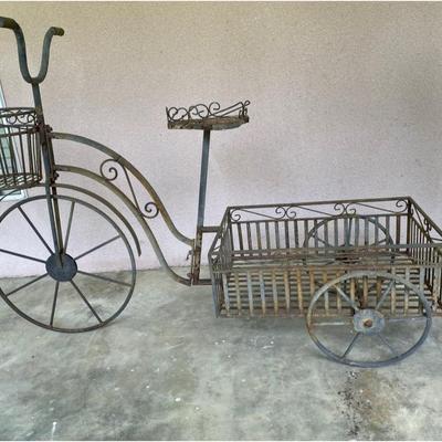 Rusty Wrought Iron Tricycle Plant Holder