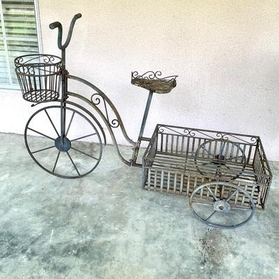 Rusty Wrought Iron Tricycle Plant Holder
