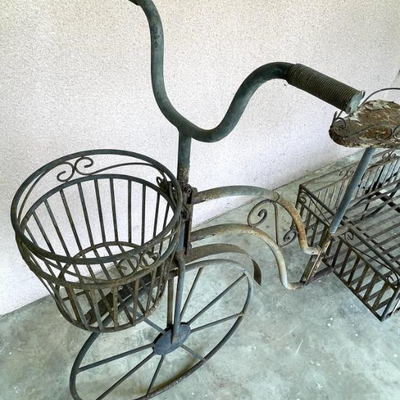 Rusty Wrought Iron Tricycle Plant Holder