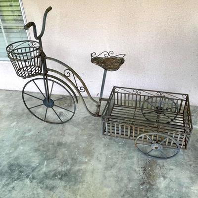 Rusty Wrought Iron Tricycle Plant Holder