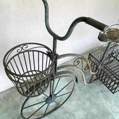 Rusty Wrought Iron Tricycle Plant Holder