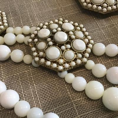 Large White Beaded Statement Necklace