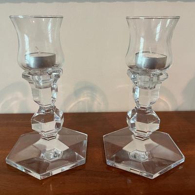 PAIR OF CRYSTAL CANDLESTICKS BY VAL ST LAMBERT