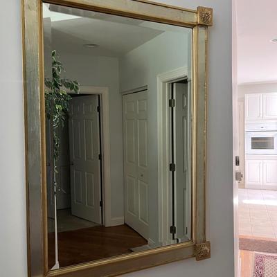 LARGE RECTANGULAR MIRROR, SILVER AND GOLD WITH ROSETTES
