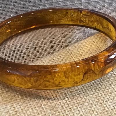 Golden Amber  Type Brown Marbled Transluscent  Vintage Bangle Bracelet