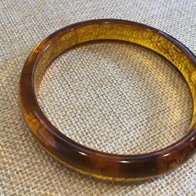 Golden Amber  Type Brown Marbled Transluscent  Vintage Bangle Bracelet