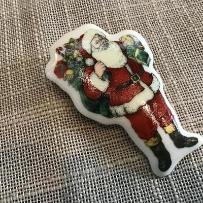 Spode Marked Porcelain Santa Claus Pin Brooch â€“ marked on backside â€“