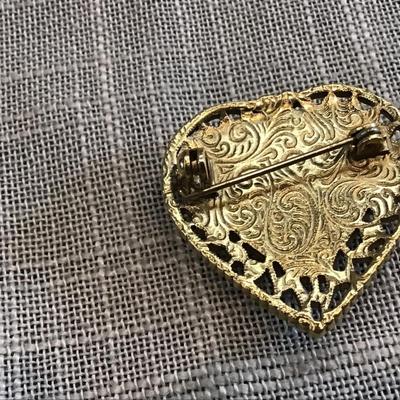 Vintage Heart Glass Brooch