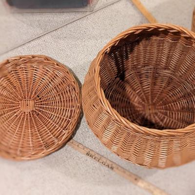 1 of 4 Vintage Wicker Rattan Boho Laundry Storage Basket With Lid