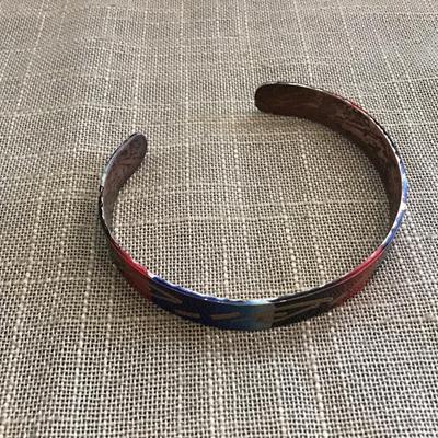 Modernist Enamel Copper Cuff Bracelet Signed CHILE Multi-Colored Nice