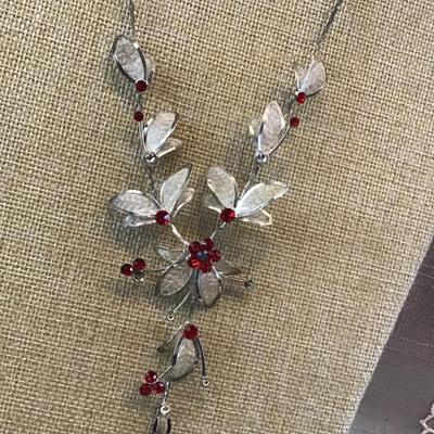 Costume Necklace Faux Red Stones