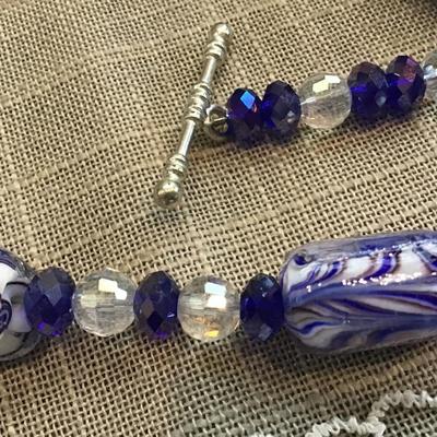 Colbalt Blue Glass Set With Crystal Glass Beads.