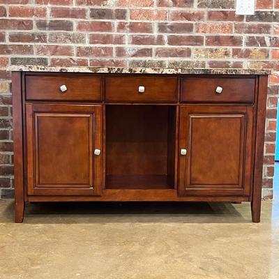 Solid Wood Buffet/Side Board Cabinet ~ With Marble Style Top